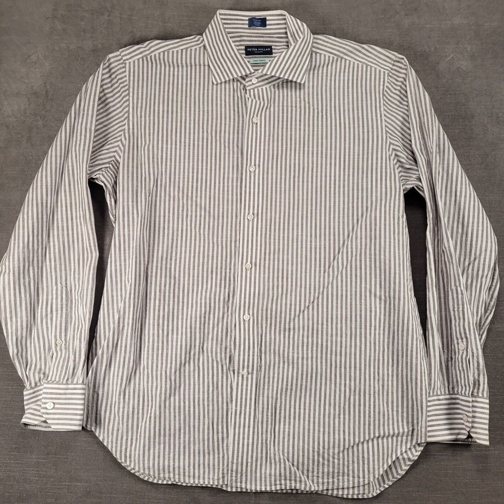 Peter Millar Collection Summar Chambray‎ Long Sleeve Striped Mens Size XL